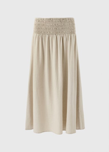 Stone Linen Rich Shirred Waist Midaxi Skirt