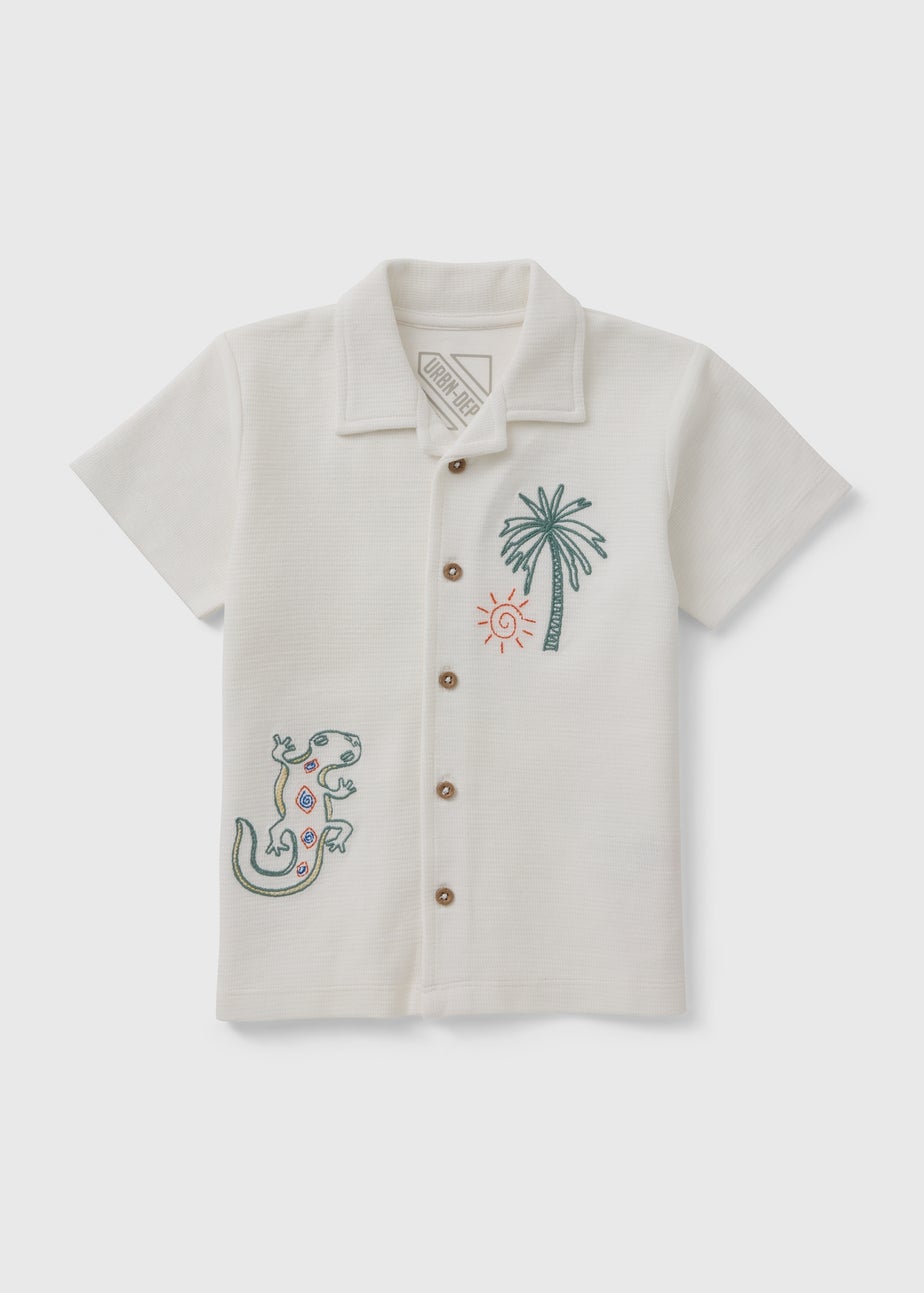 Boys Cream Embroidered Gecko Shirt (1-7yrs)