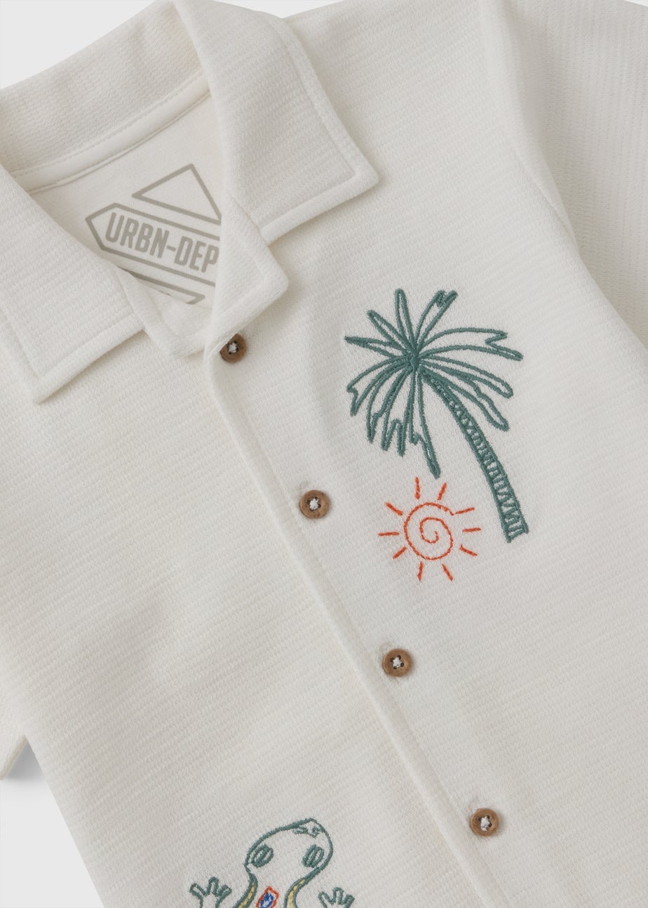 Boys Cream Embroidered Gecko Shirt (1-7yrs)
