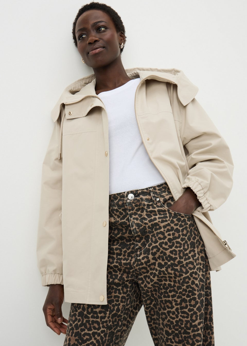 Beige Hooded Anorak Jacket