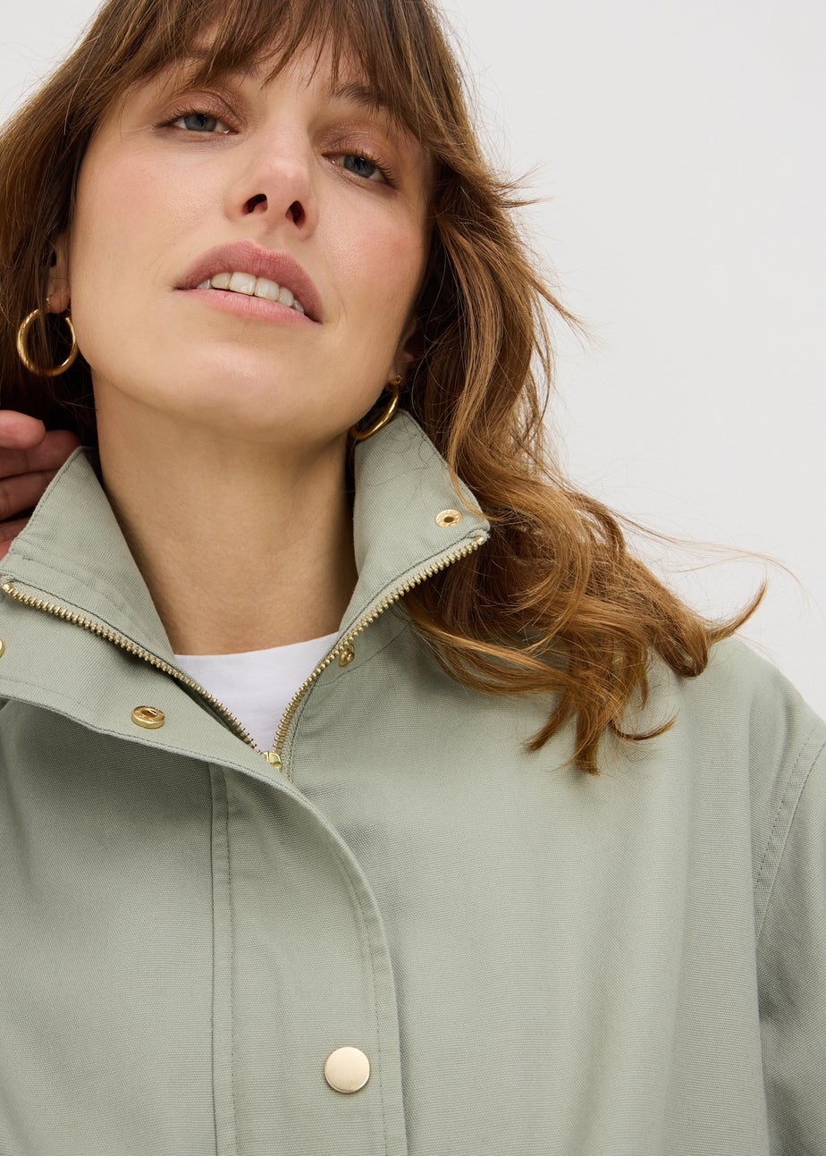 Sage Green Funnel Neck Utility Jacket