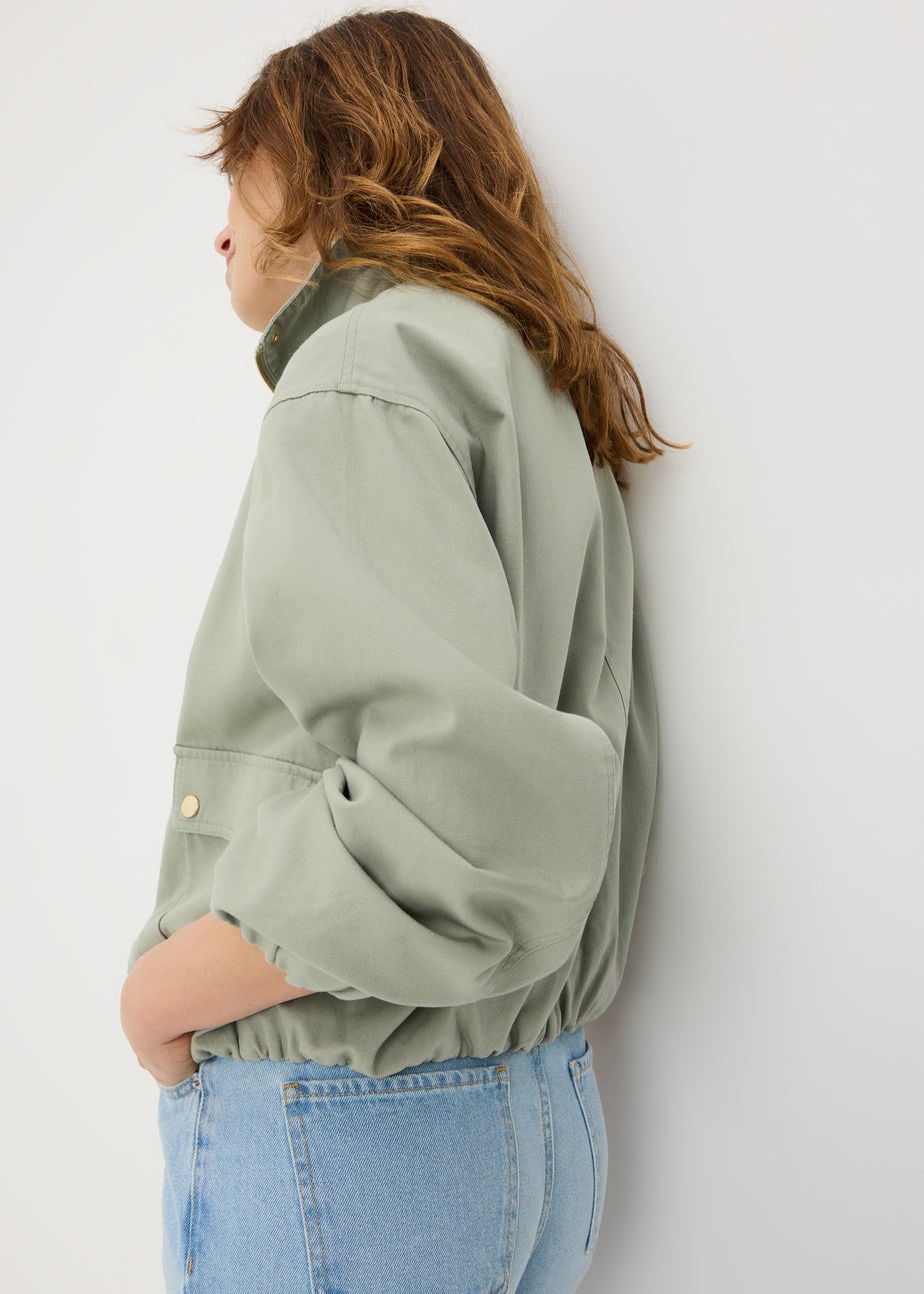 Sage Green Funnel Neck Utility Jacket