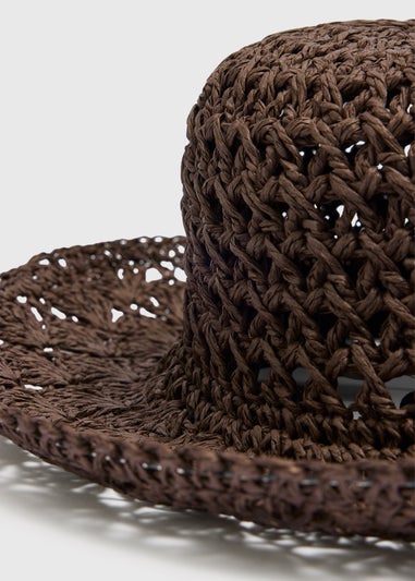 Chocolate Brown Straw Bucket Hat