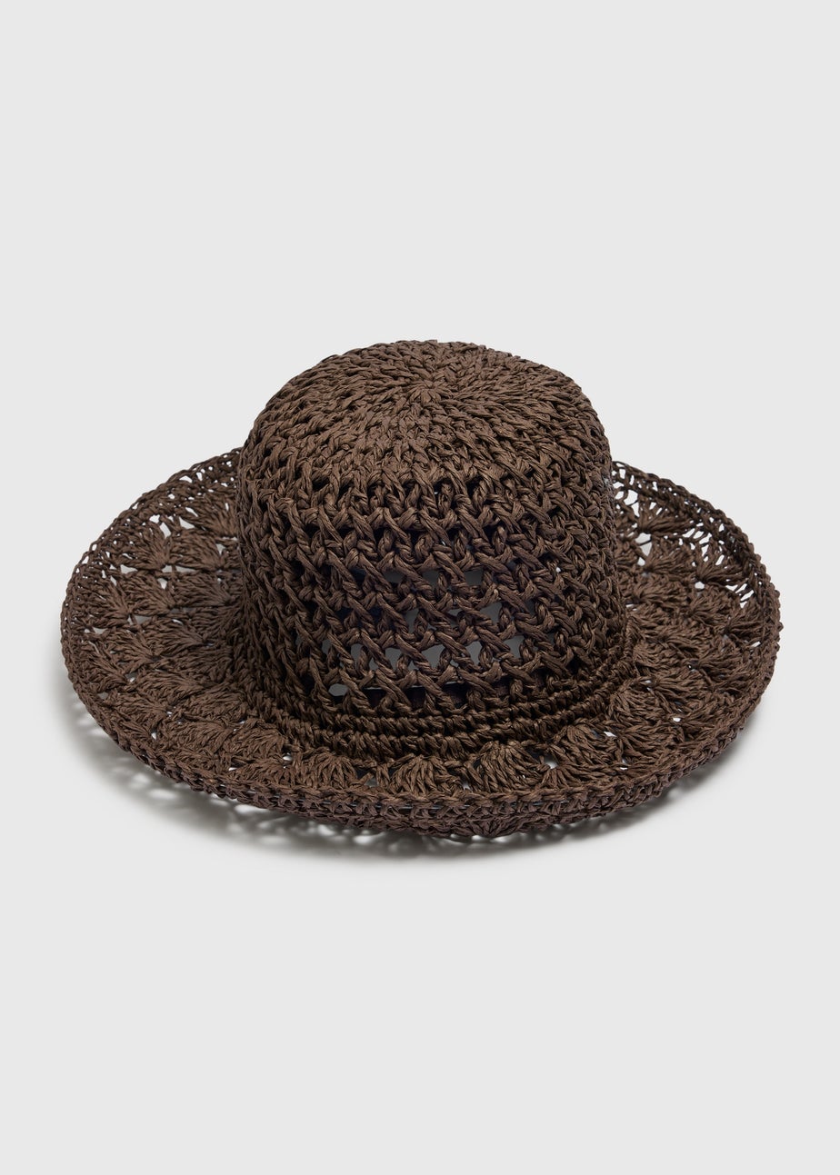 Chocolate Brown Straw Bucket Hat