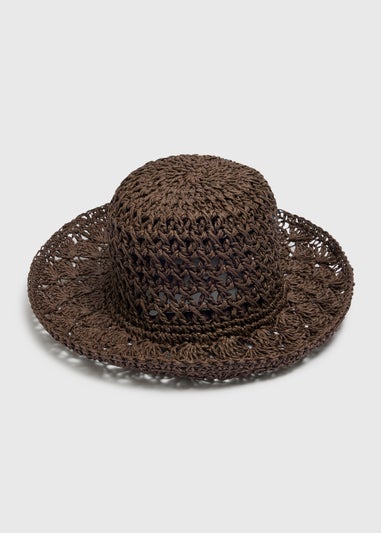 Chocolate Brown Straw Bucket Hat