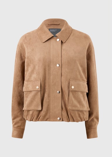 Tan Faux Suede Utility Jacket