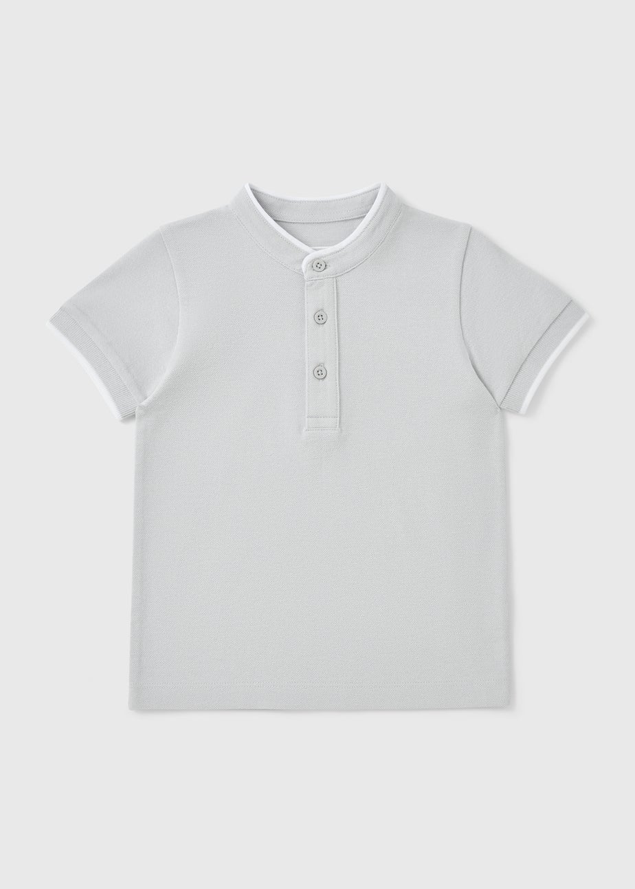 Girls Grey Henley Polo Top (1-7yrs)
