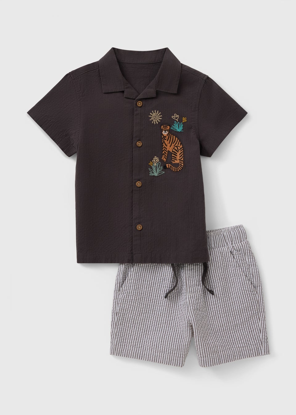 Boys Brown Tiger Stripe Shirt & Short Set (1-7yrs)