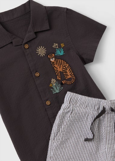 Boys Brown Tiger Stripe Shirt & Short Set (1-7yrs)