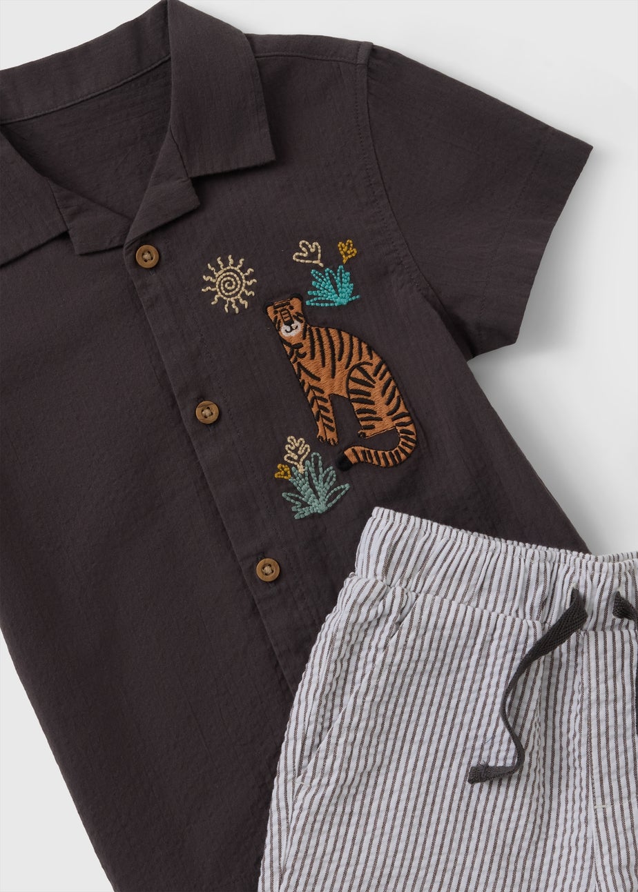 Boys Brown Tiger Stripe Shirt & Short Set (1-7yrs)