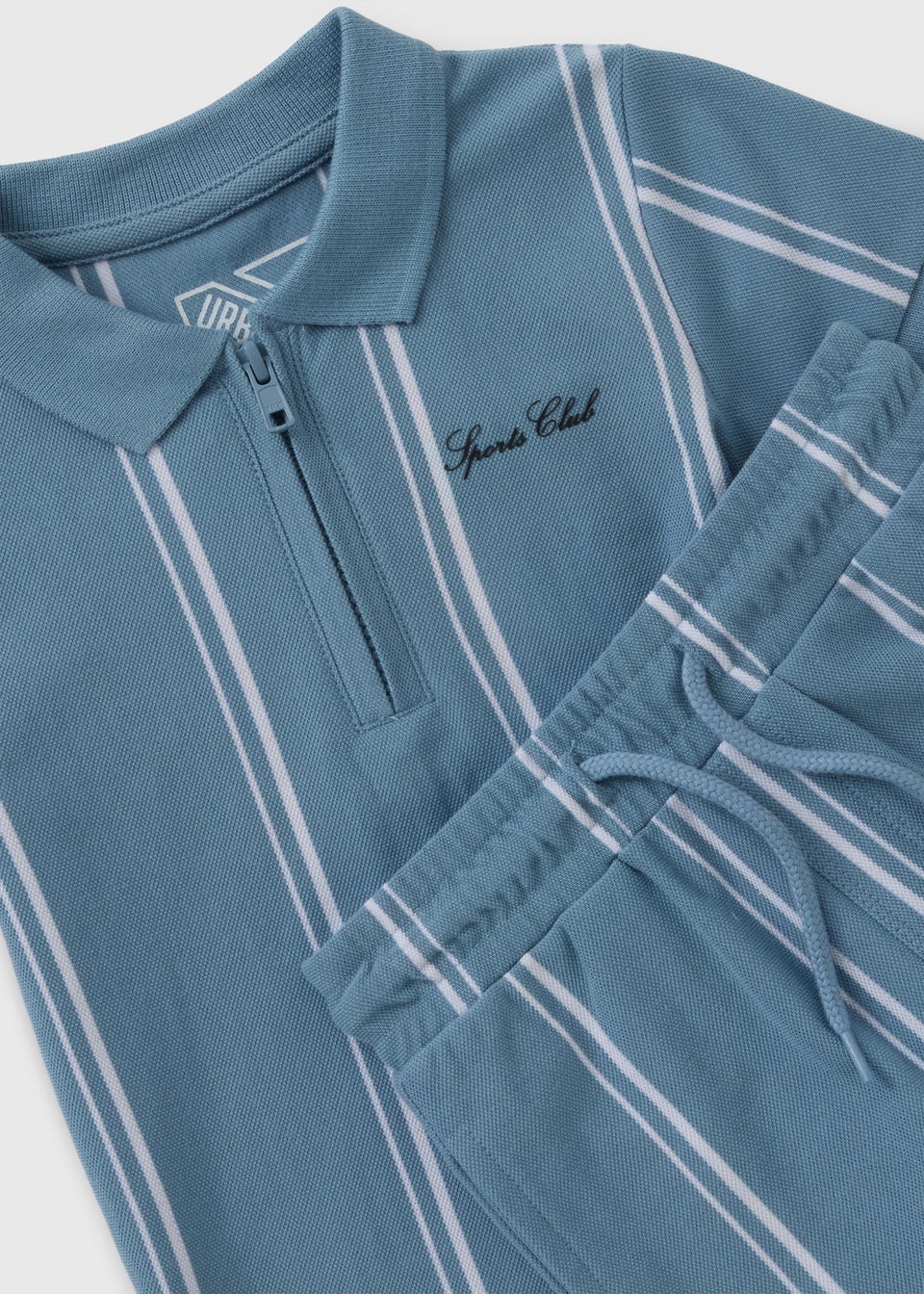 Boys Blue Pique Stripe Polo Shirt & Short Set (1-7yrs)