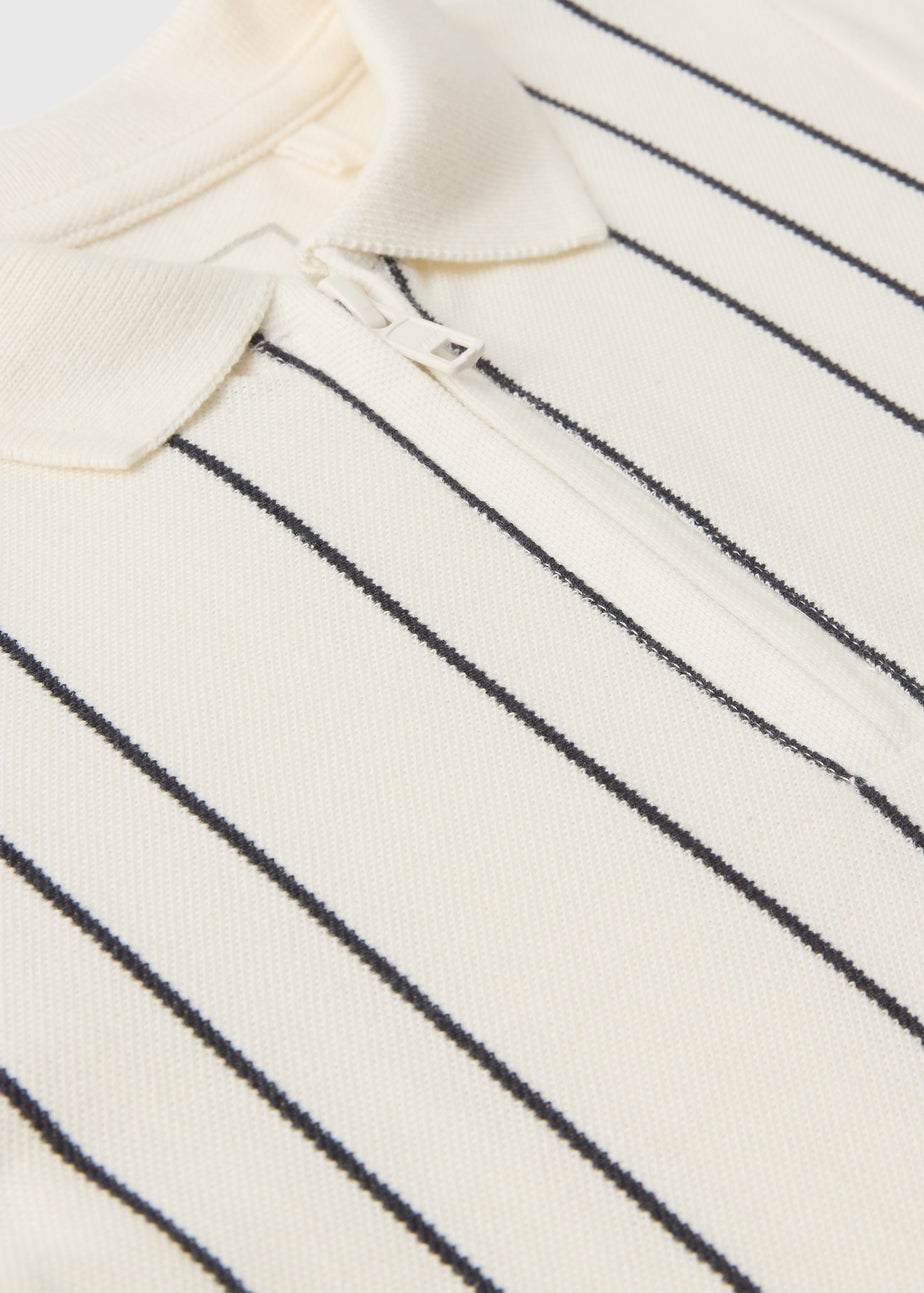 Boys Cream Pique Stripe Polo & Shorts Set (1-7yrs)