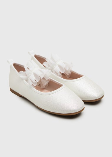 Girls White Ruffle Ballet Shoes (Younger 10-Older 5)