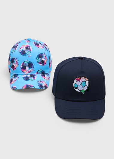 2 Pack Boys Blue Football Caps (7-13yrs)