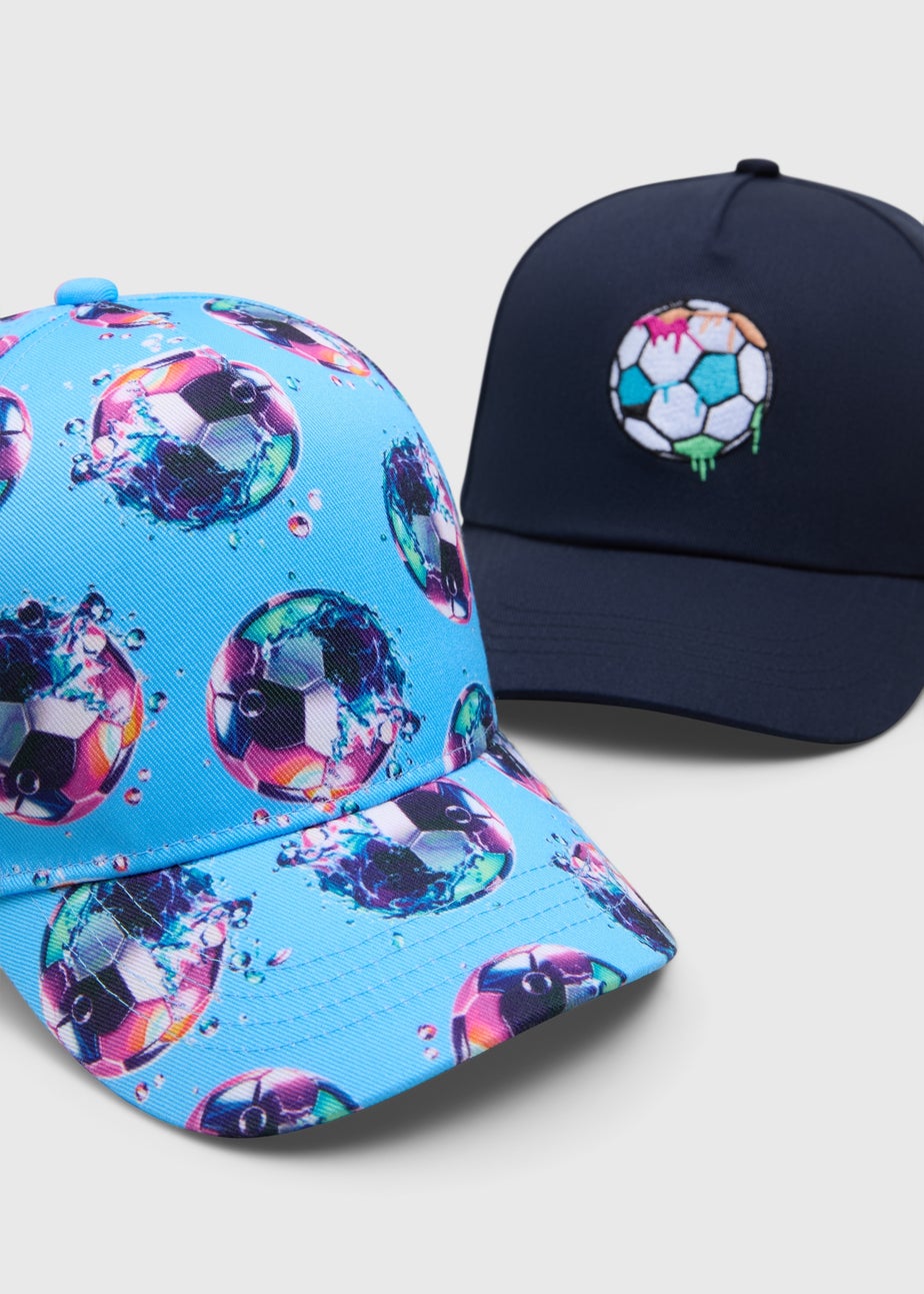 2 Pack Boys Blue Football Caps (7-13yrs)