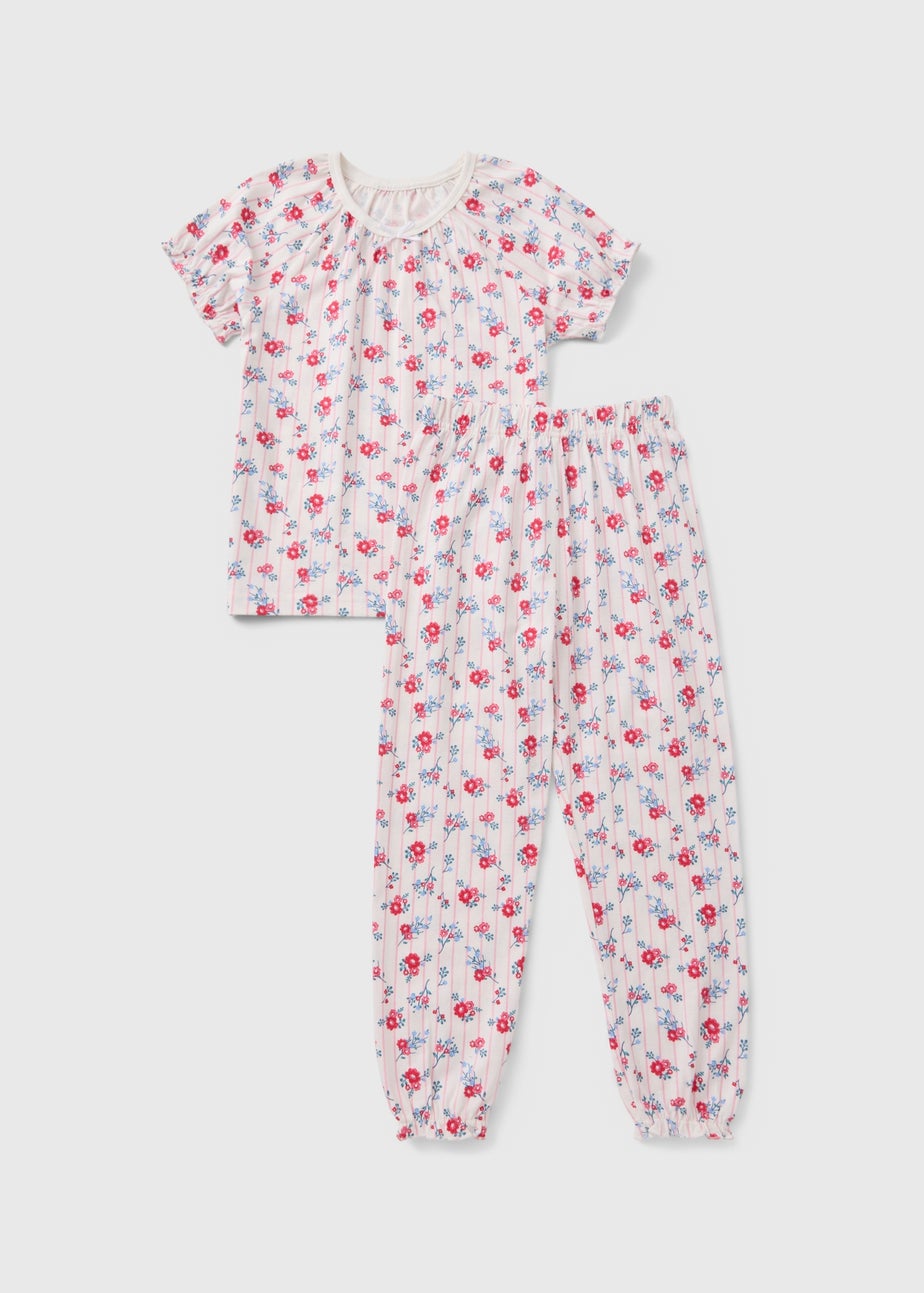 Girls Cream Floral Pyjama Set (1-13yrs)