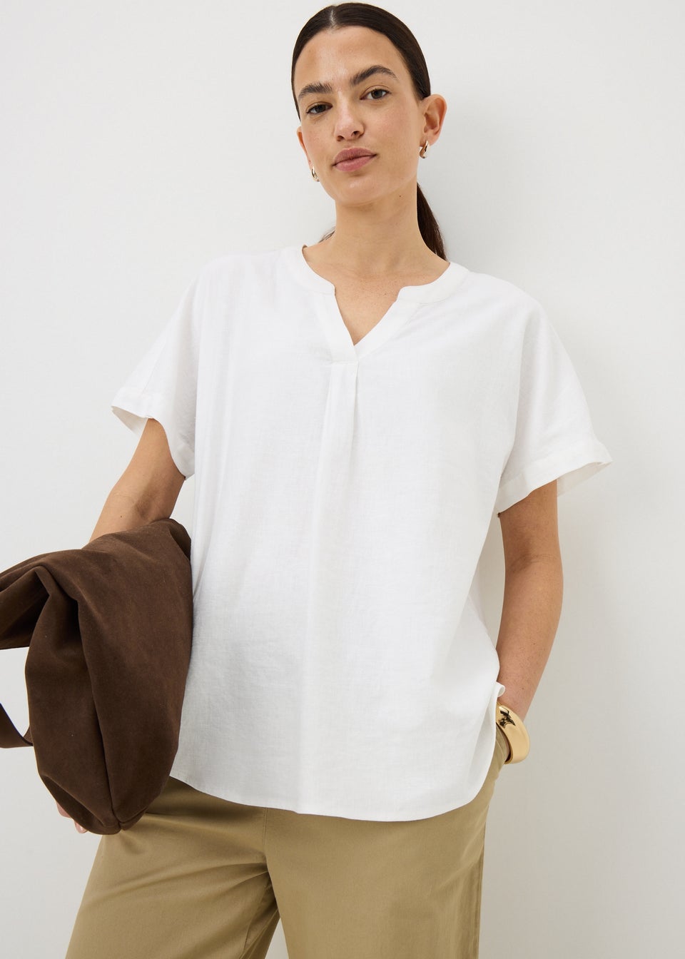 White Linen Rich Popover Short Sleeve Shirt