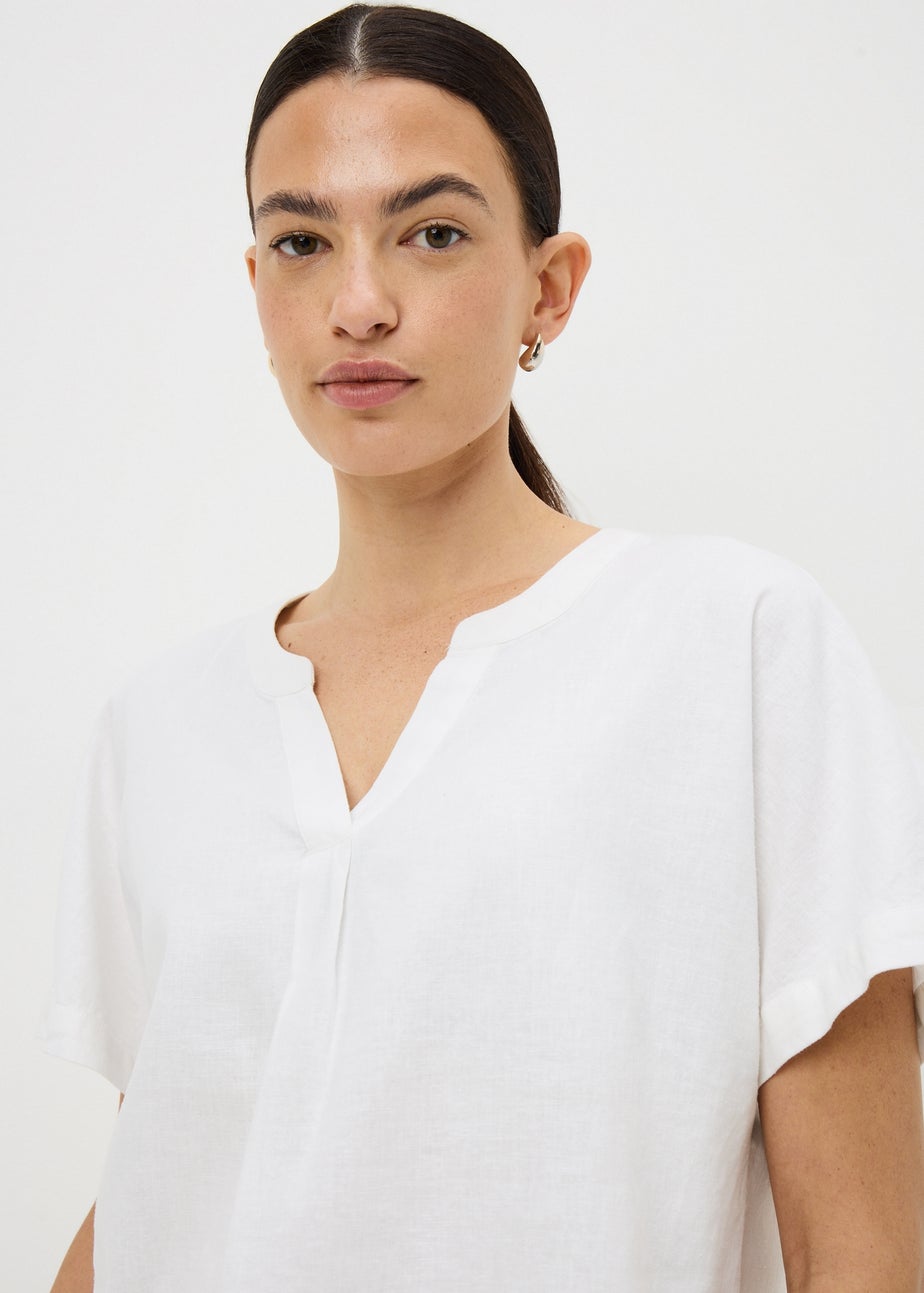 White Linen Rich Popover Short Sleeve Shirt