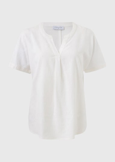 White Linen Rich Popover Short Sleeve Shirt