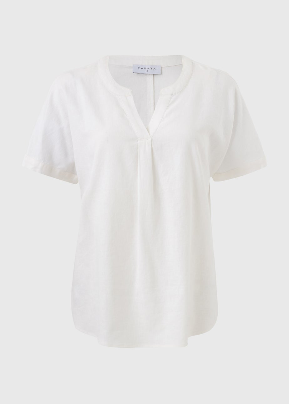 White Linen Rich Popover Short Sleeve Shirt