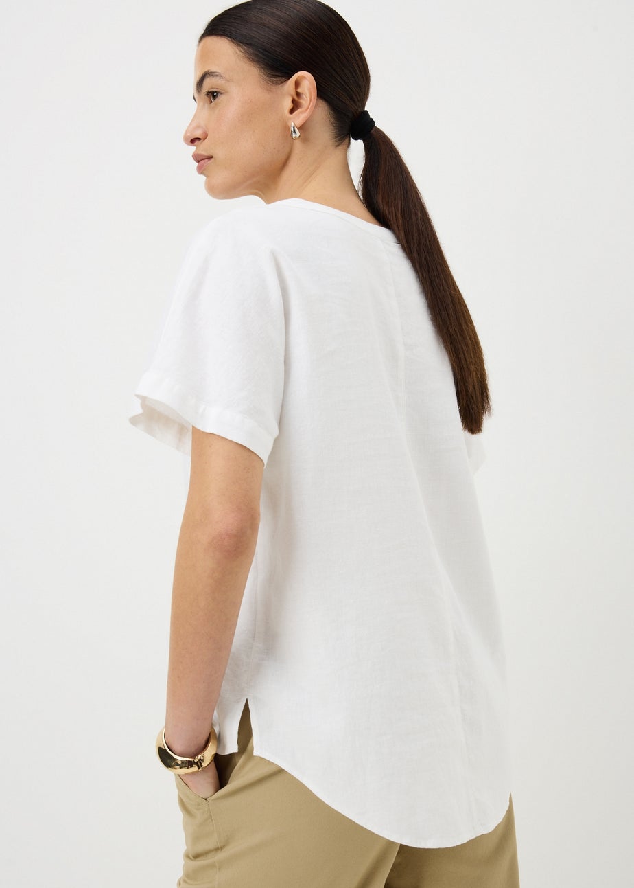 White Linen Rich Popover Short Sleeve Shirt