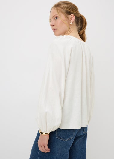 White Linen Rich Popover Shirt