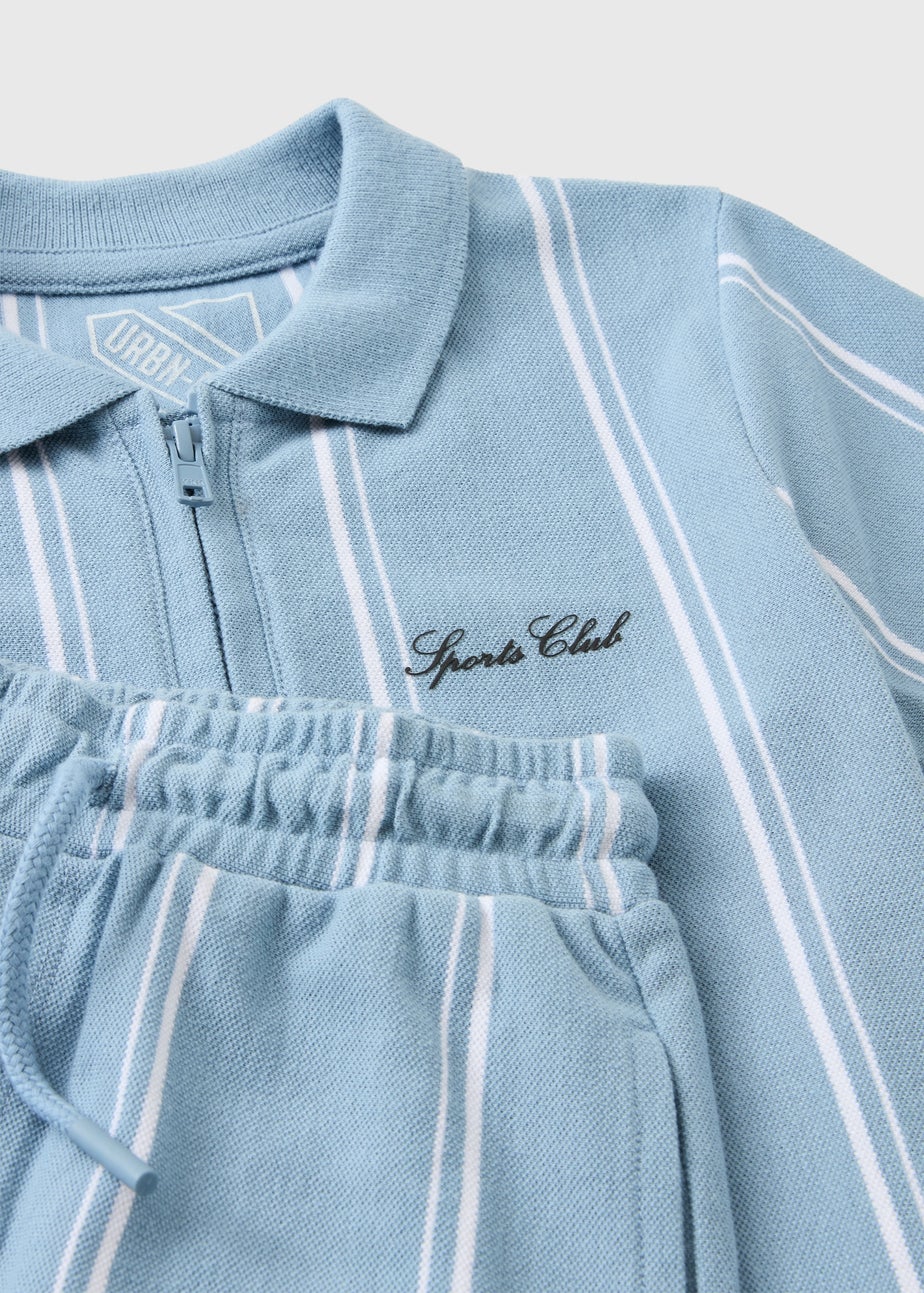 Boys Blue Pique Stripe Polo & Shorts Set (7-15yrs)