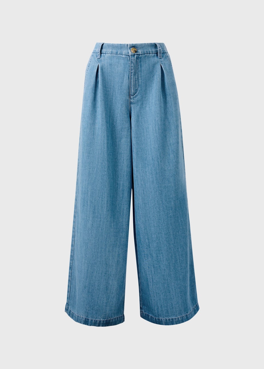 Mid Wash Lyocell Wide Leg Trousers