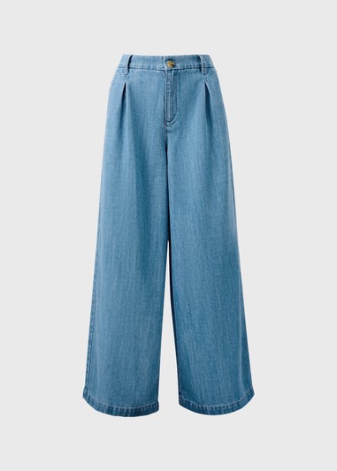 Mid Wash Lyocell Wide Leg Trousers