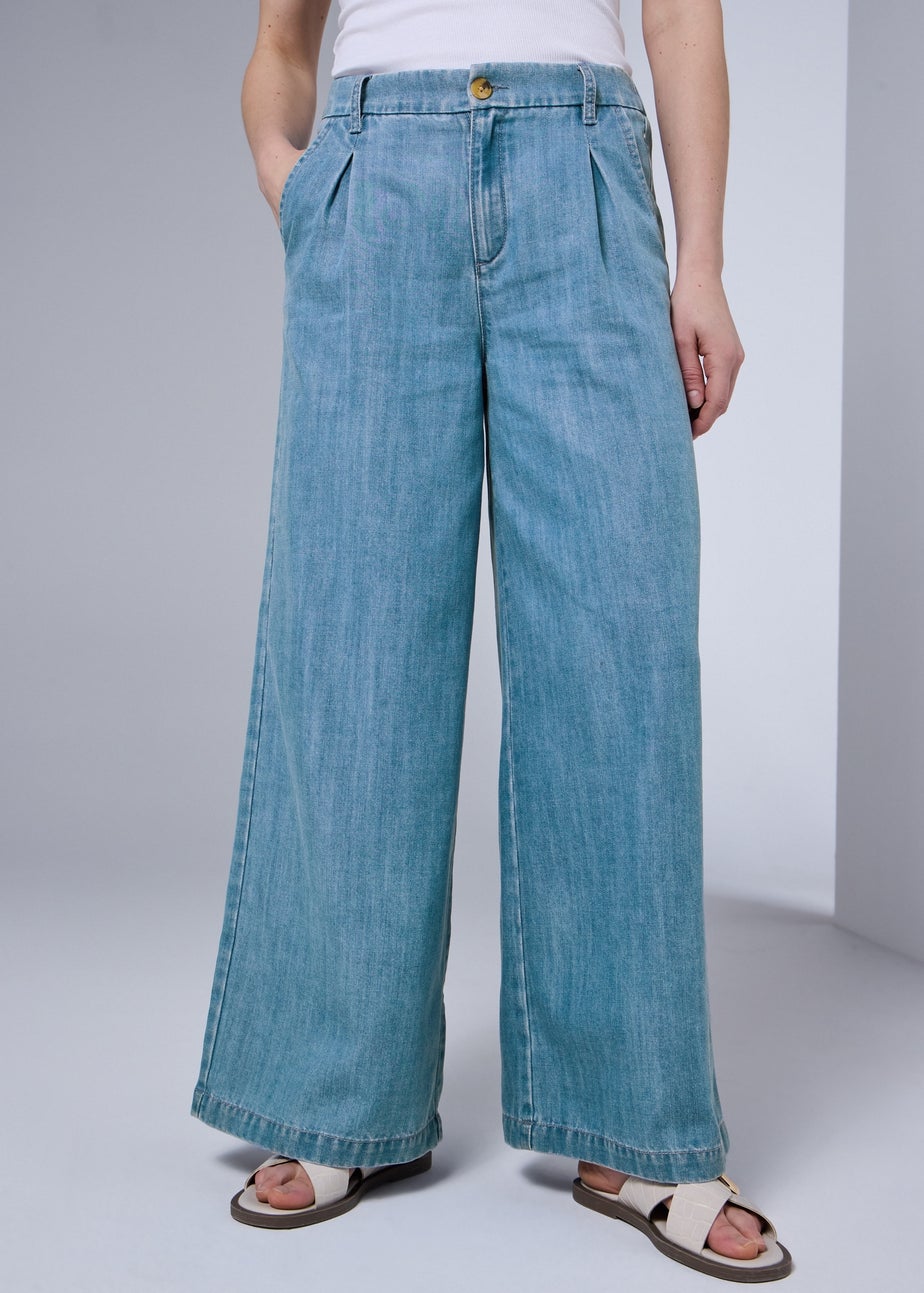 Mid Wash Lyocell Wide Leg Trousers