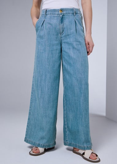 Mid Wash Lyocell Wide Leg Trousers