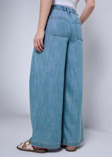 Mid Wash Lyocell Wide Leg Trousers