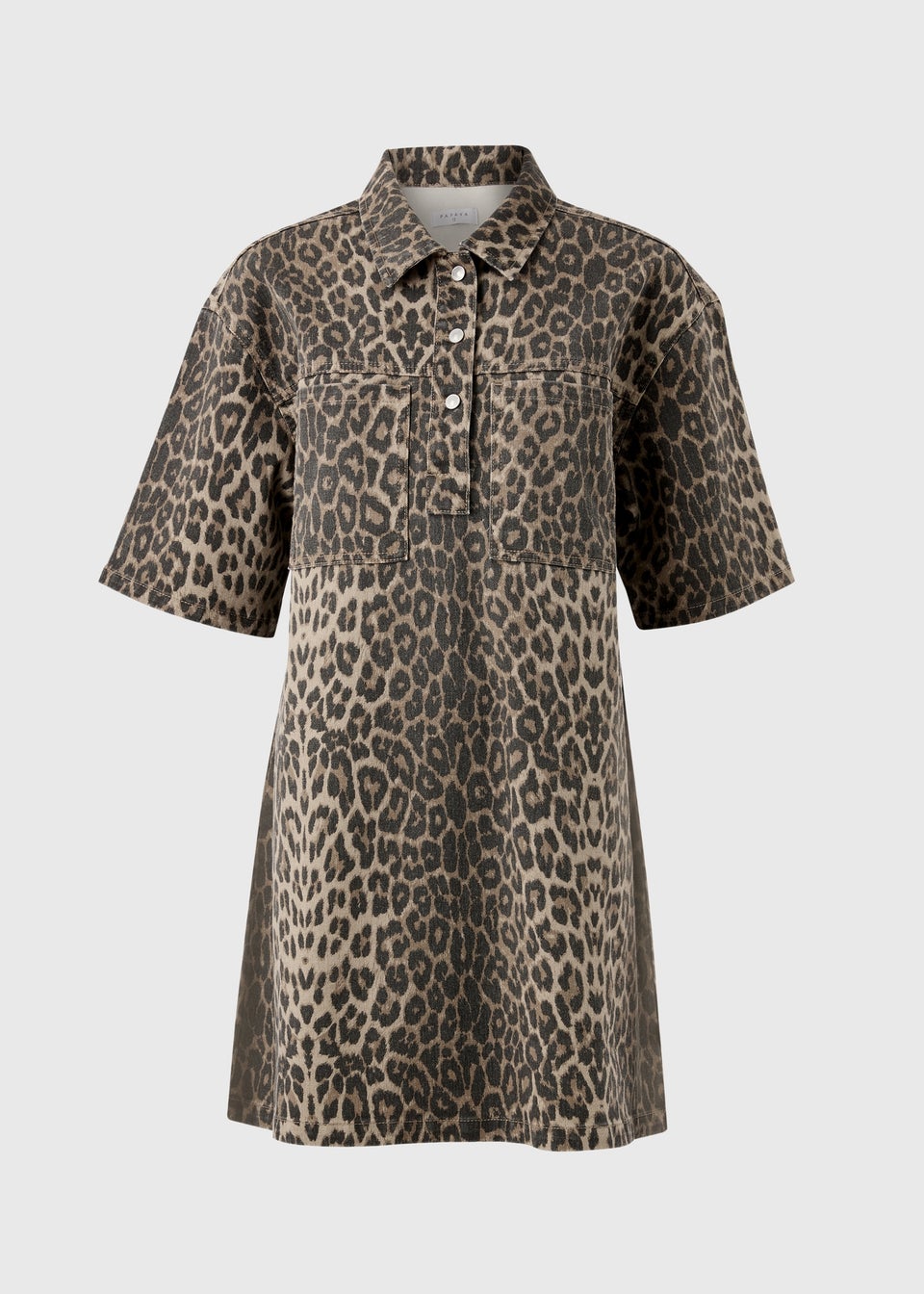 Brown Leopard Print Denim Mini Shirt Dress