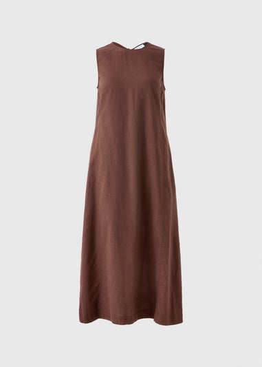 Brown Linen Rich Shift Midi Dress
