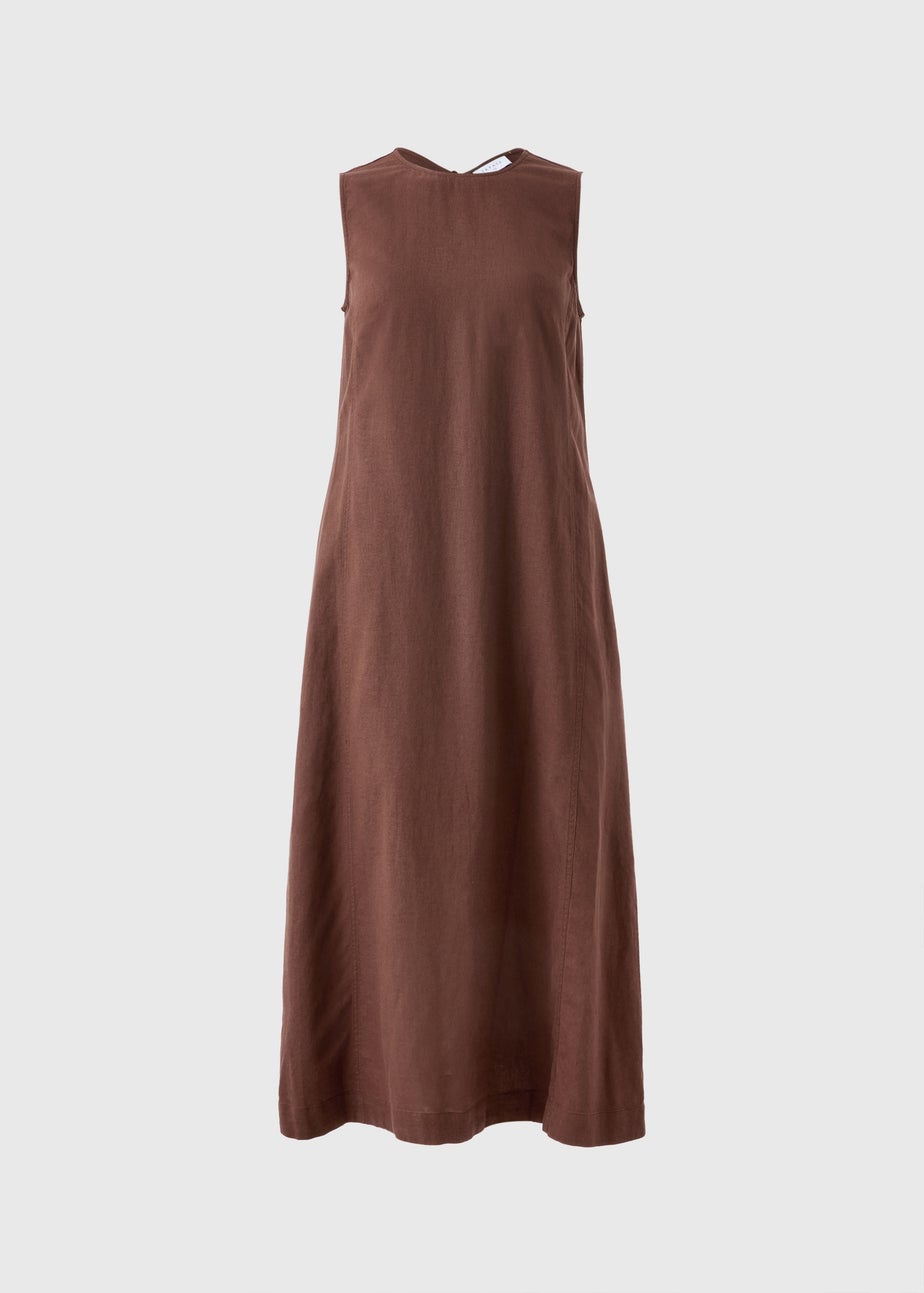 Brown Linen Rich Shift Midi Dress