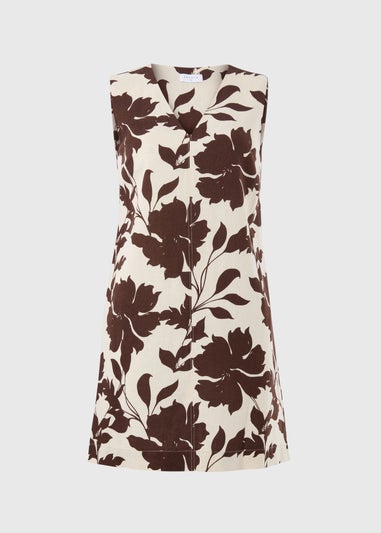 Brown Floral Linen Rich Shift Dress