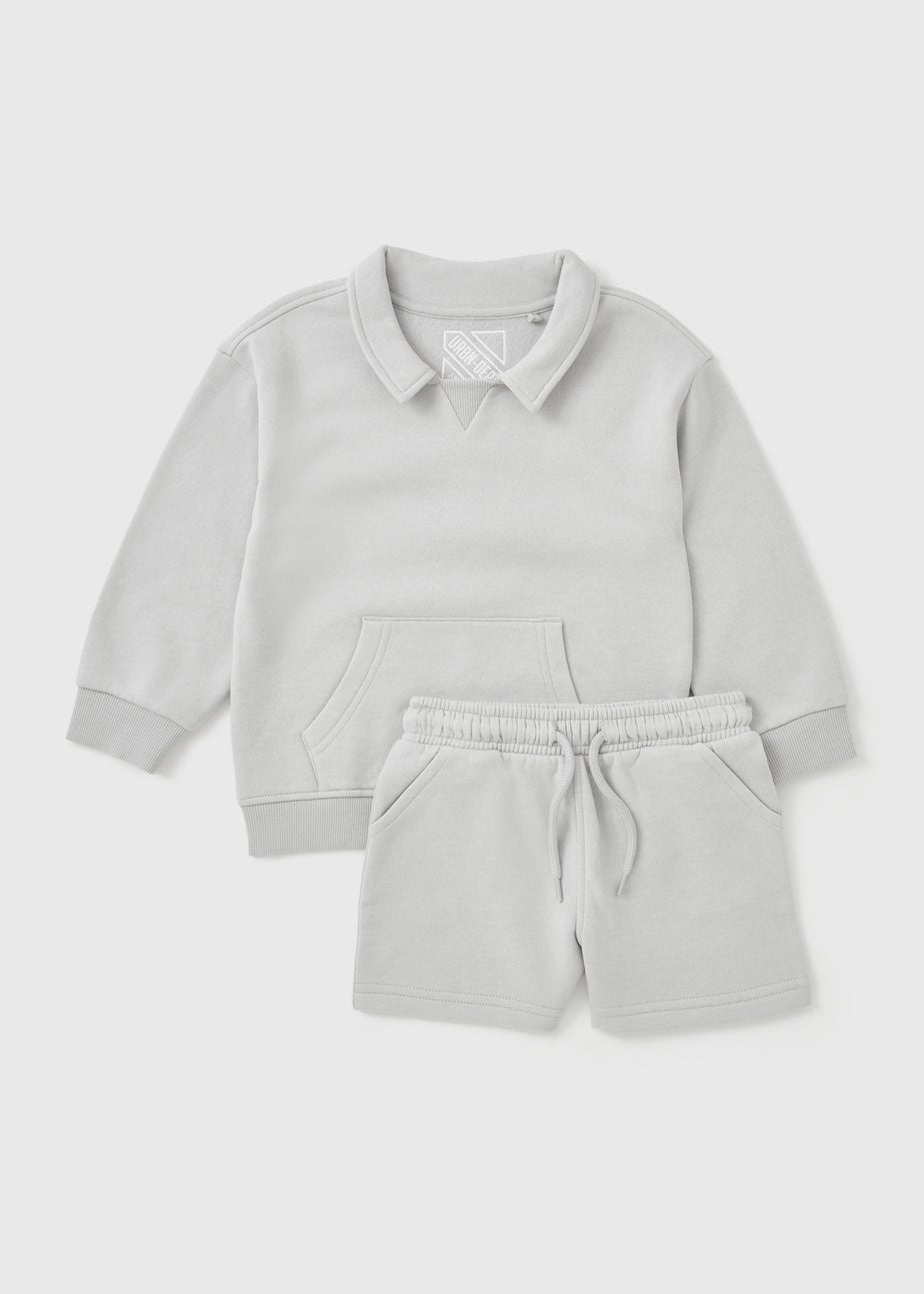 Boys Grey Collared Sweatshirt & Shorts Set (1-7yrs)