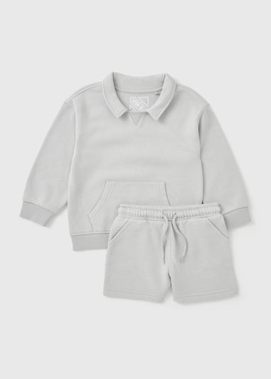 Boys Grey Collared Sweatshirt & Shorts Set (1-7yrs)