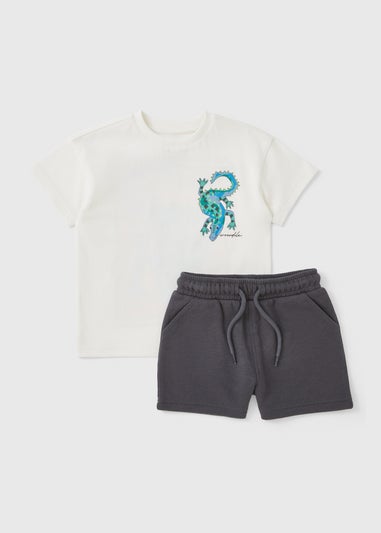 Boys Charcoal Crocodile Top & Short Set (1-7yrs)
