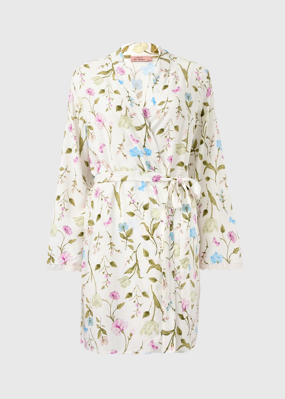 Cream Floral Viscose Dressing Gown