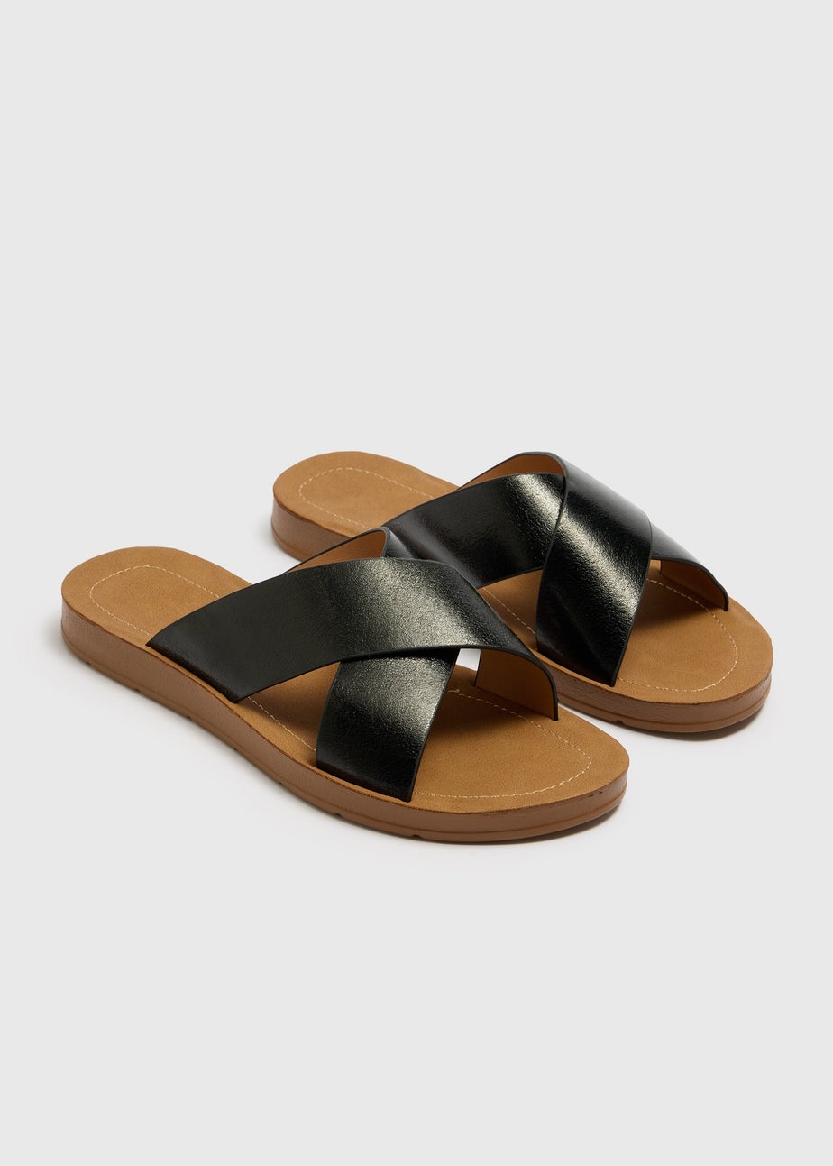 Soleflex Black Cross Strap Sandals