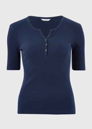 Navy Short Sleeve Henley T-Shirt