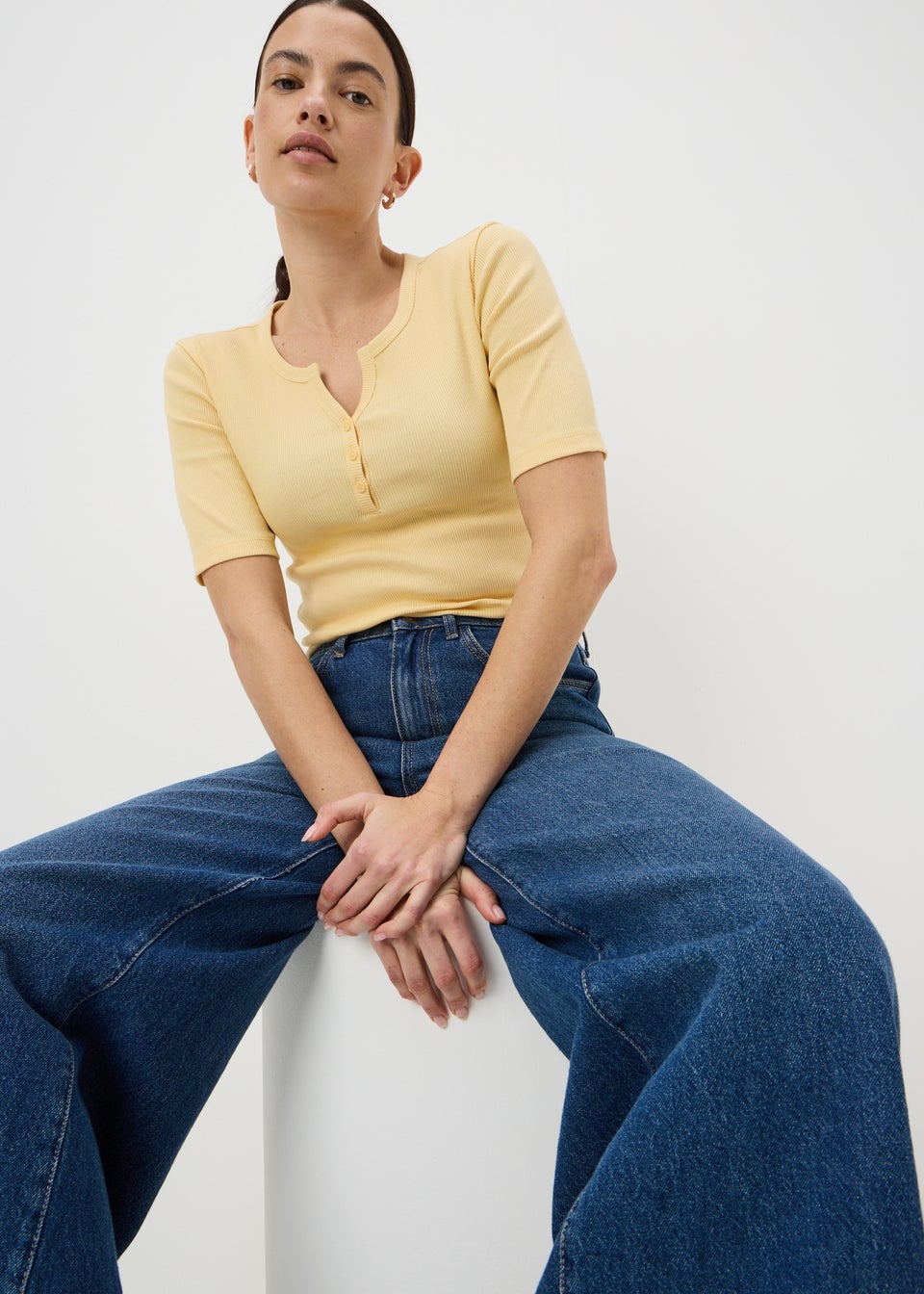 Yellow Short Sleeve Henley T-Shirt