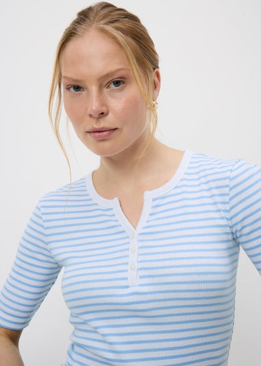 Blue Stripe Short Sleeve Henley T-Shirt