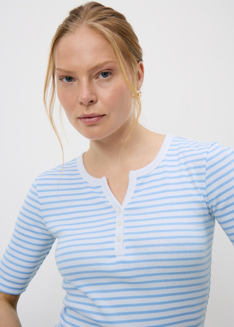 Blue Stripe Short Sleeve Henley T-Shirt