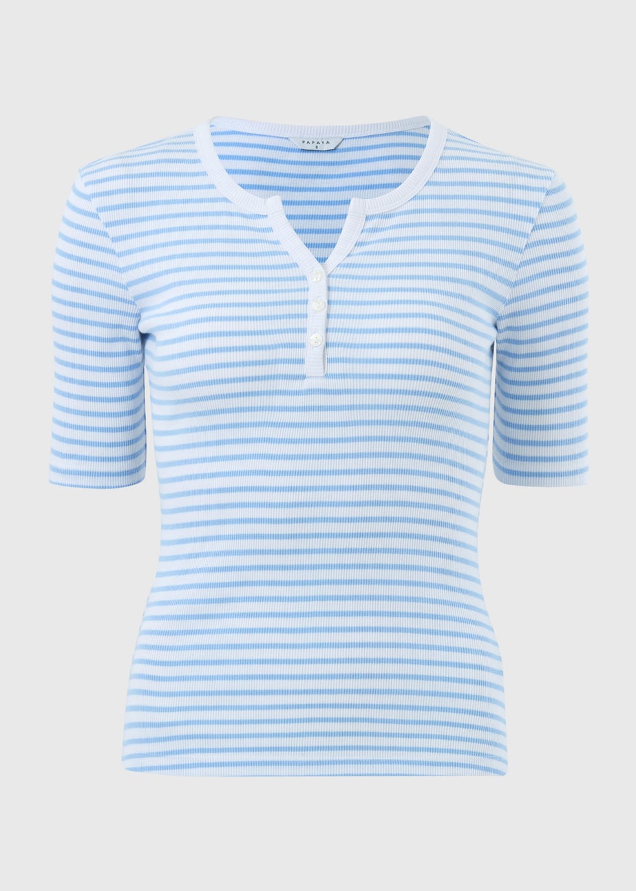 Blue Stripe Short Sleeve Henley T-Shirt