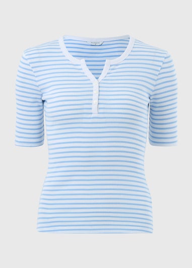 Blue Stripe Short Sleeve Henley T-Shirt