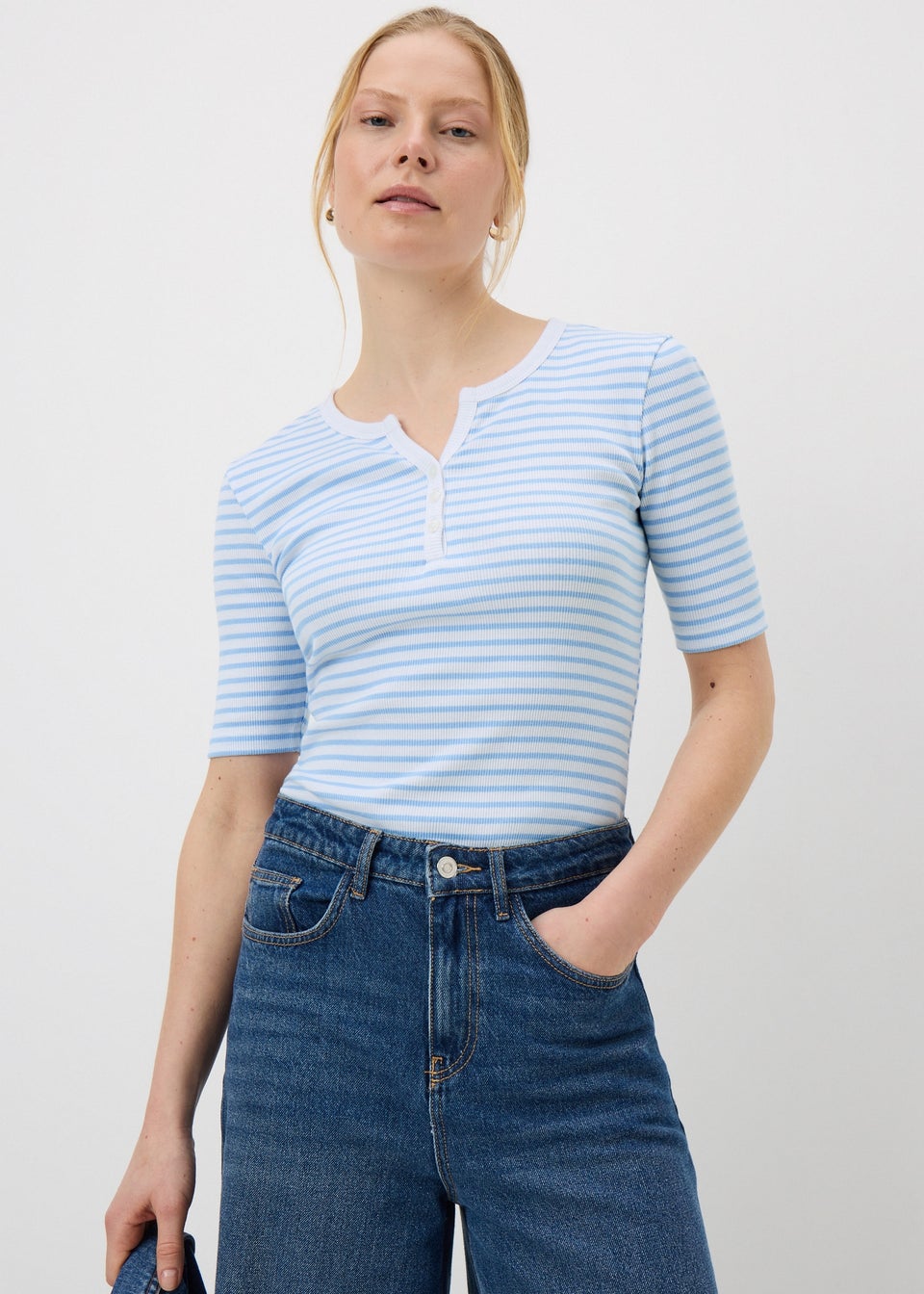 Blue Stripe Short Sleeve Henley T-Shirt