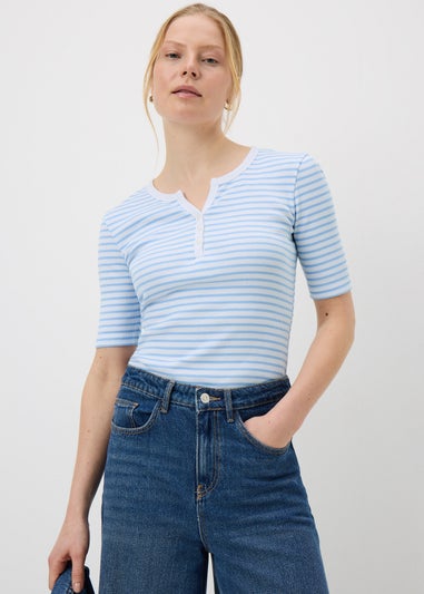 Blue Stripe Short Sleeve Henley T-Shirt
