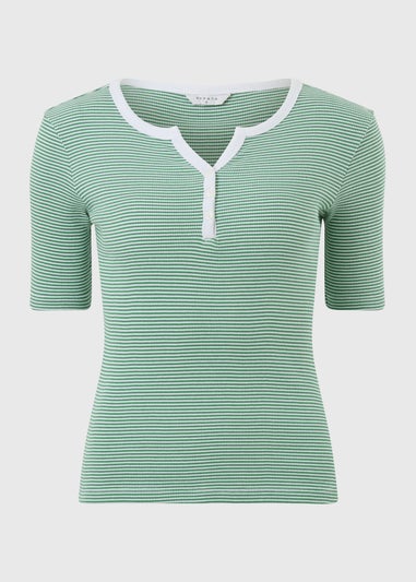 Green Stripe Short Sleeve Henley T-Shirt